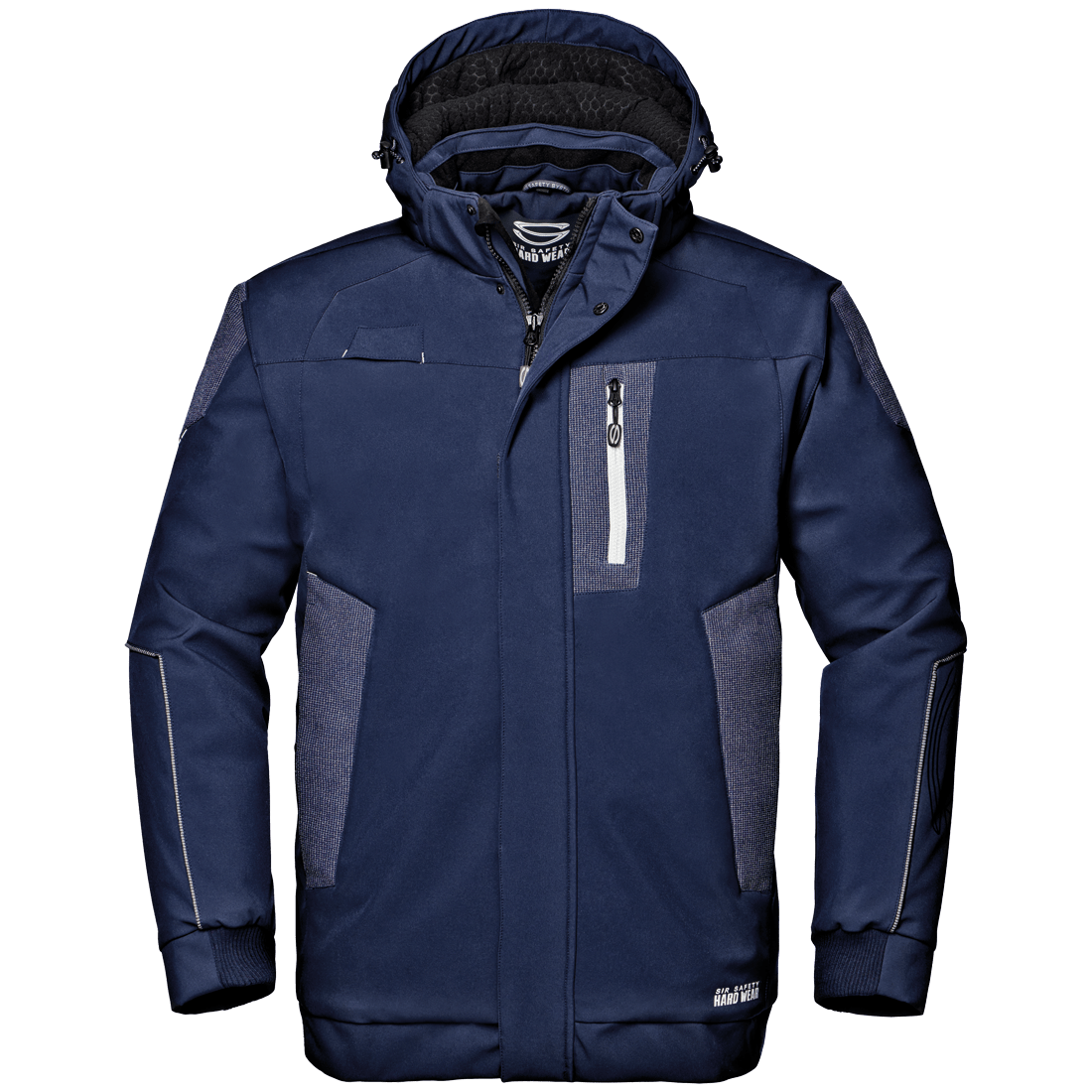 Temno modra delovna softshell jakna Dolphin SIR Safety System s snemljivo kapuco